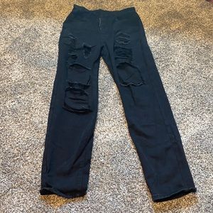 High waisted ripped straight leg jeans